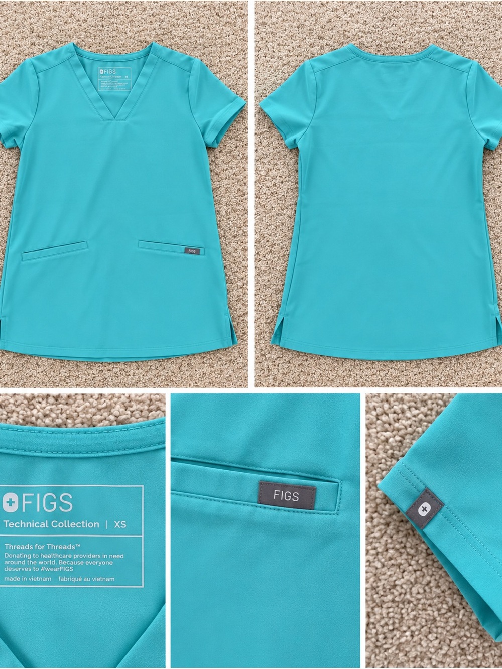 Figs Kids Teal V-Neck Scrub Top